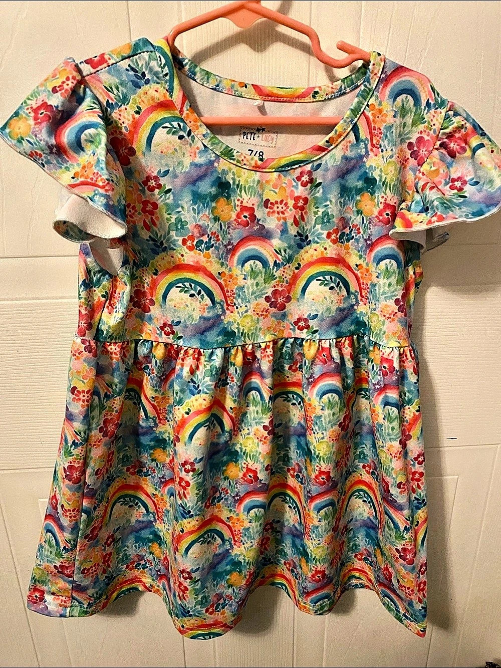 Petite Lucy Girls Floral Rainbow Dress Size 7/8 Like New